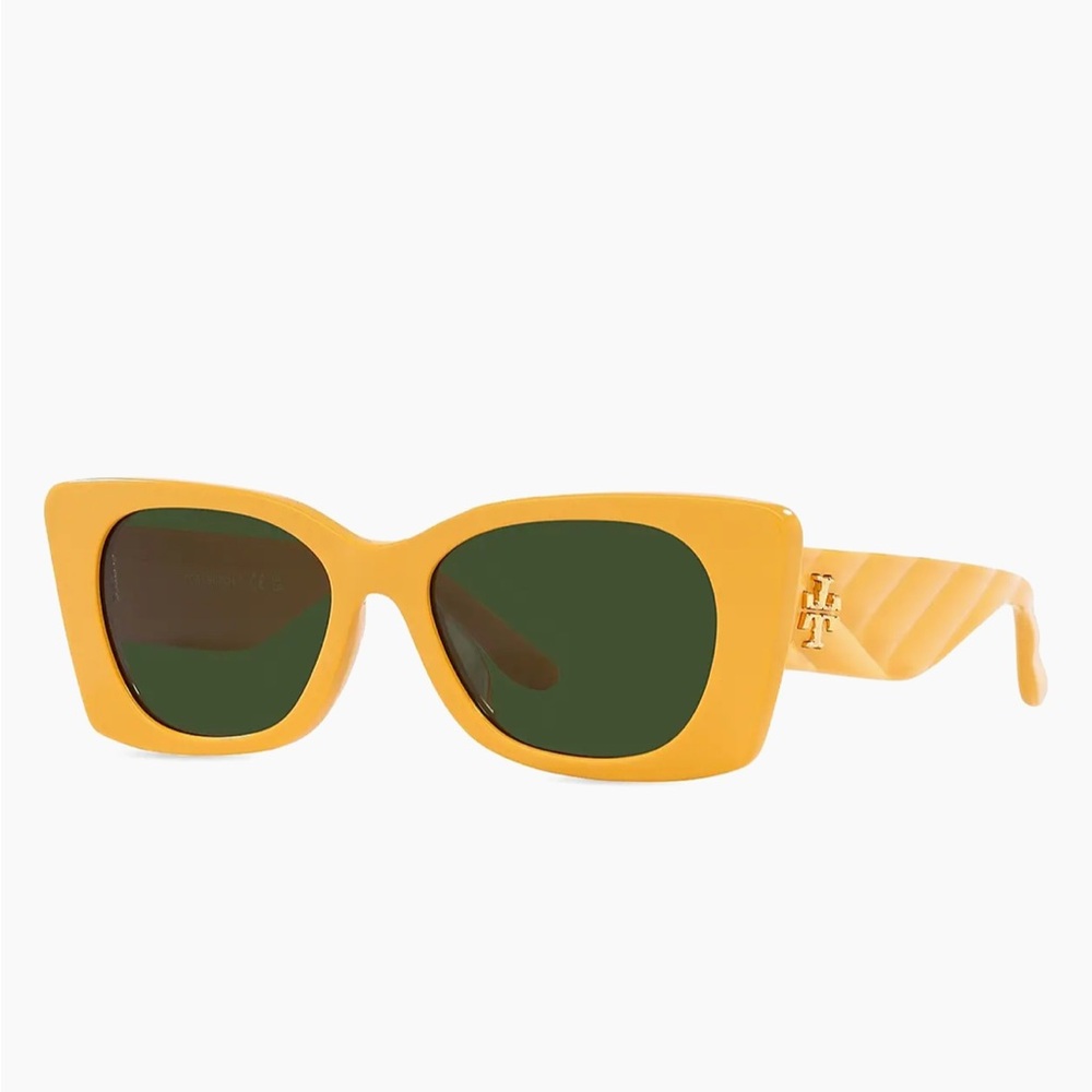 Tory Burch Yellow Square Sunglasses with Green Lenses